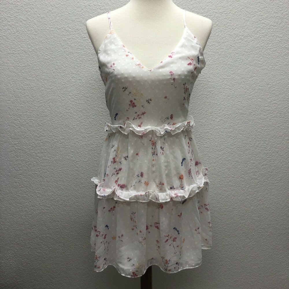Q+A Los Angeles Womens Dress White Sz Small A-Line V-Neck Midi Sheered Lined